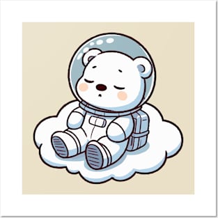 cute astronaut polar bear on clouds Posters and Art